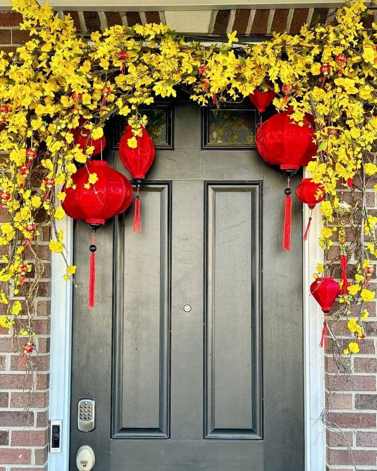 Ilustrasi pajangan bunga pintu