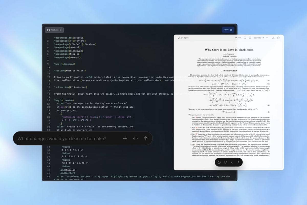 tampilan Prism dari OpenAI