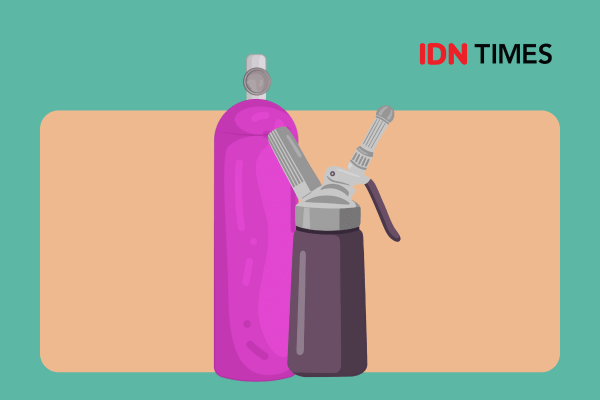 ilustrasi nitrous oxide, gas yang secara legal digunakan sebagai propelan whipped cream di industri makanan (IDN Times/Novaya)