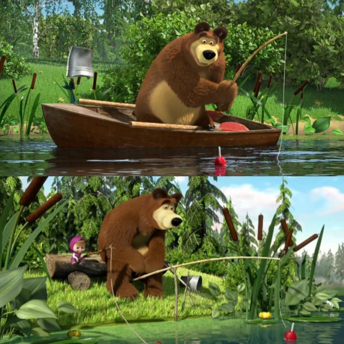 cuplikan Masha and The Bear "Fishy Story" dan "Gone Fishing"