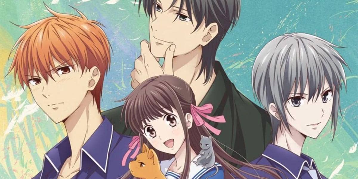 Ilustrasi anime Fruits Basket produksi Studio Deen dengan para tokoh utama dalam visual promosi serial.