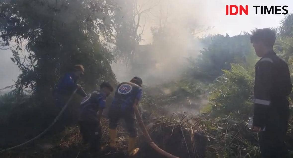 Pemadam bantu padamkan api di lokasi karhutla Pontianak.