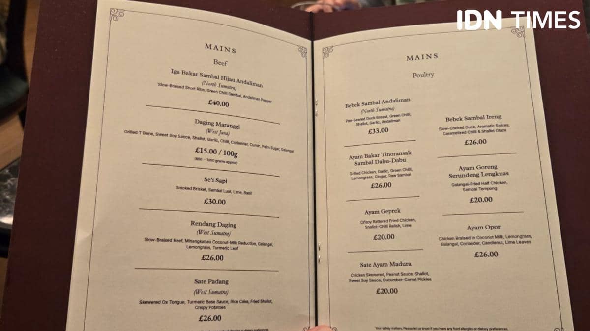 Potret menu di Le Nusa London