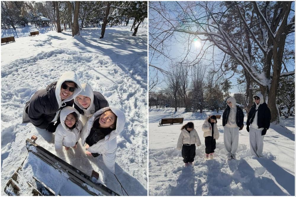 Foto keluarga Dwi Handayani di Nakajima Park saat winter
