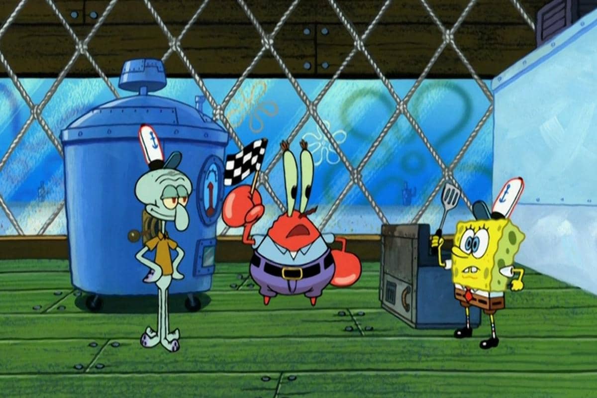 SpongeBob harus melawan mesin pembuat Krabby Patty otomatis milik Squidward
