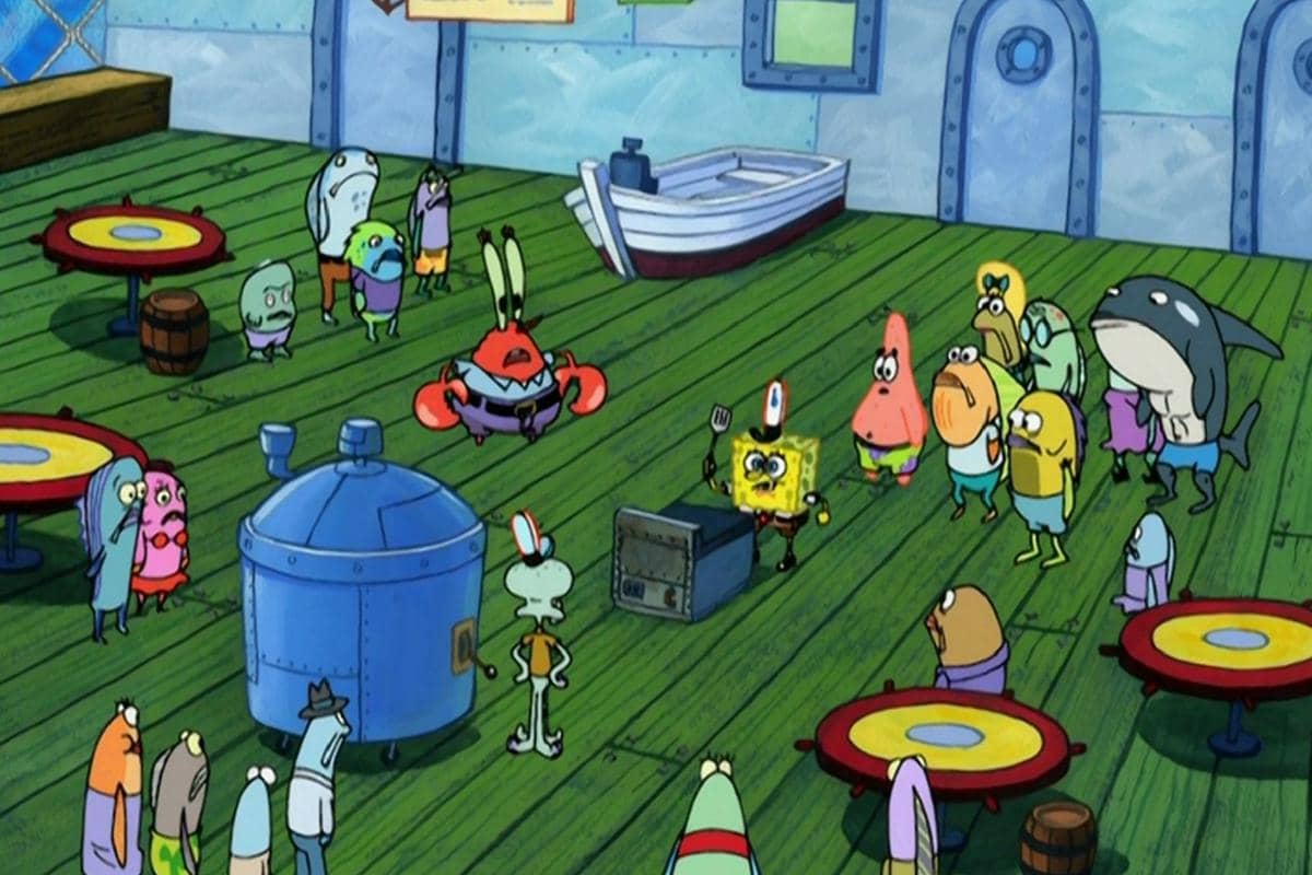 SpongeBob harus melawan mesin pembuat Krabby Patty otomatis milik Squidward
