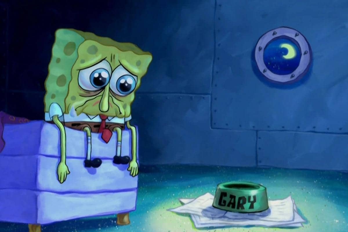 SpongeBob sedih saat Gary tak lagi menemaninya di rumah nanasnya