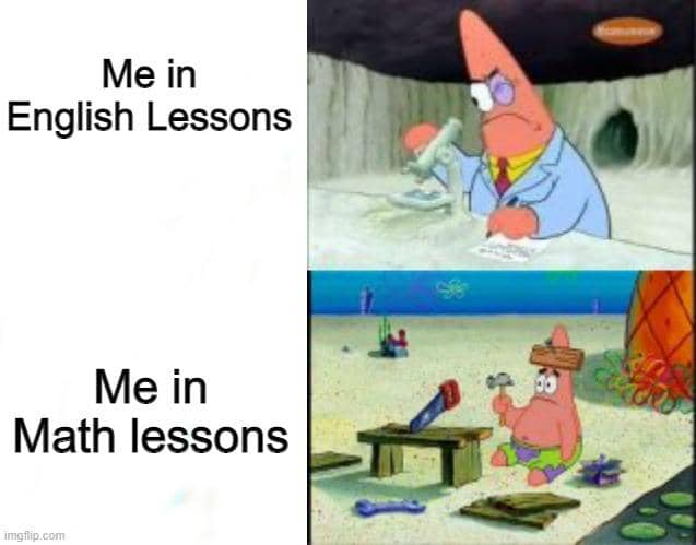 meme Patrick pintar vs. lemot tentang sekolah