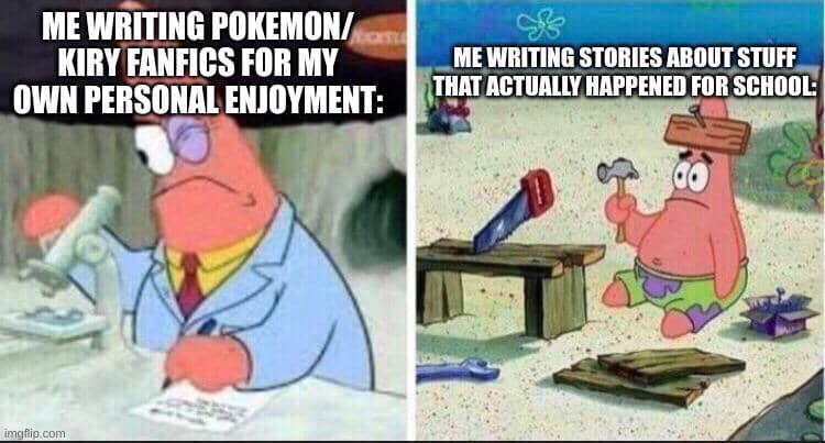 meme Patrick pintar vs. lemot tentang sekolah