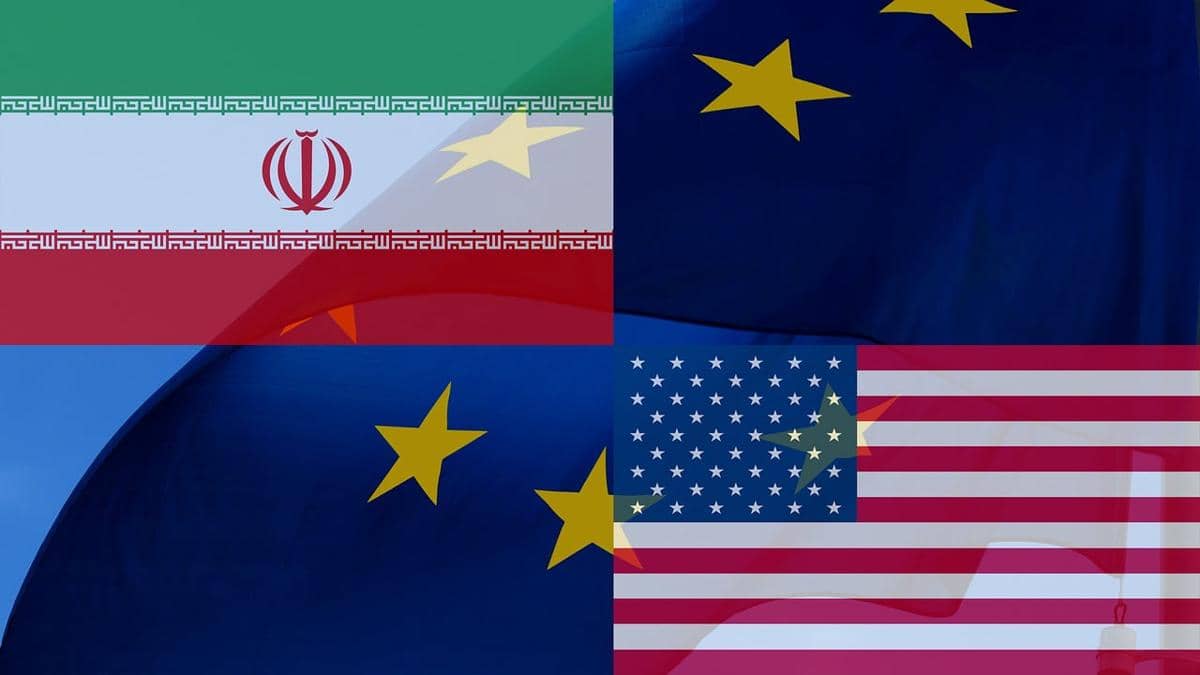 Bendera Iran dan Amerika Serikat.