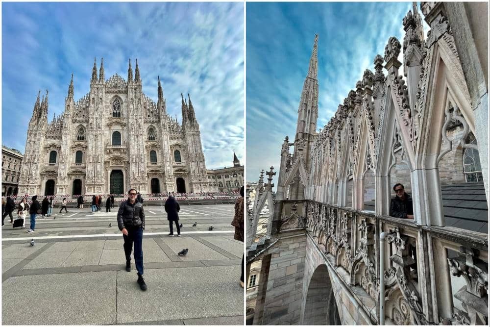 Jeremy Thomas saat mengunjungi Piazza del Duomo di Milan