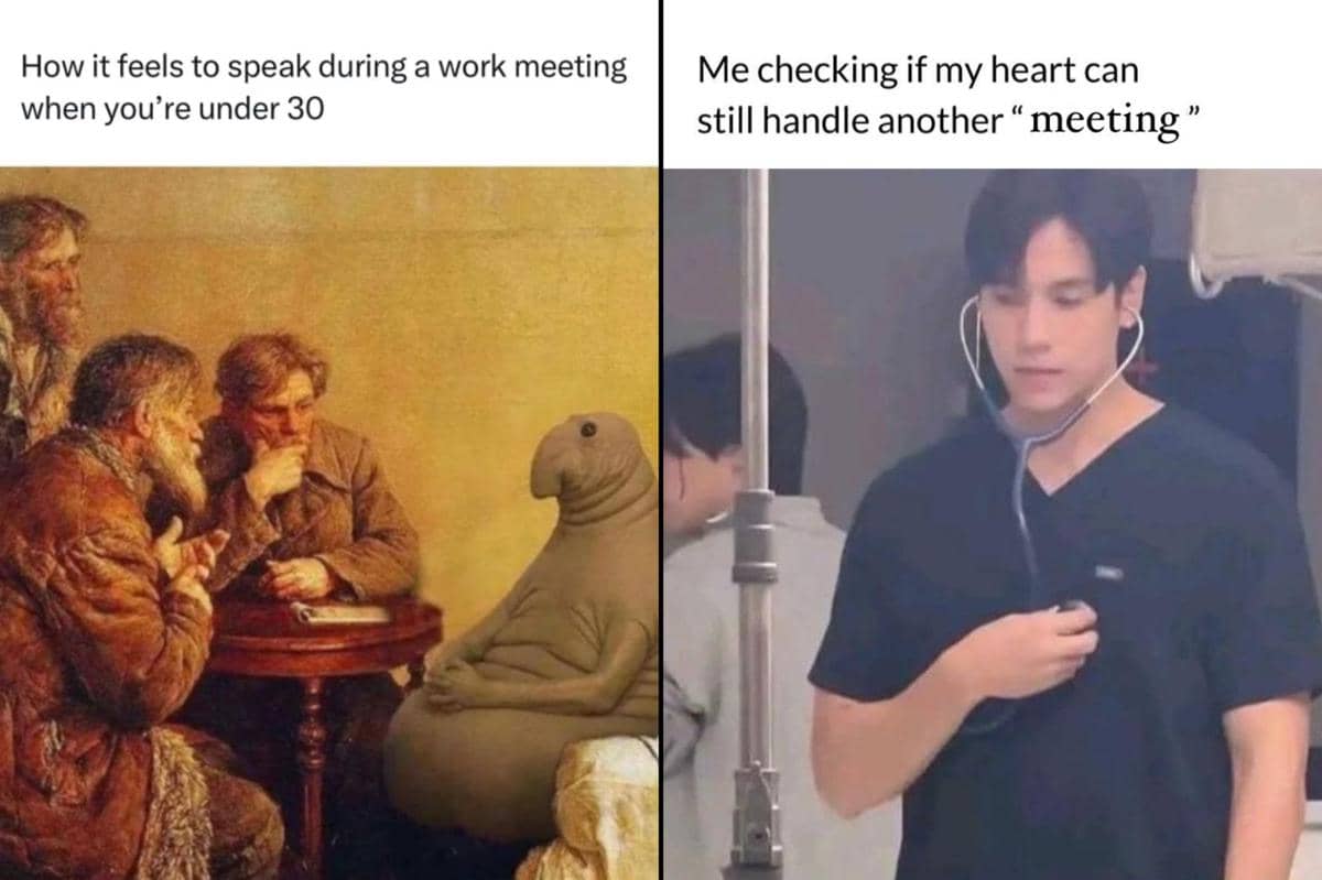 kolase meme rapat di tempat kerja