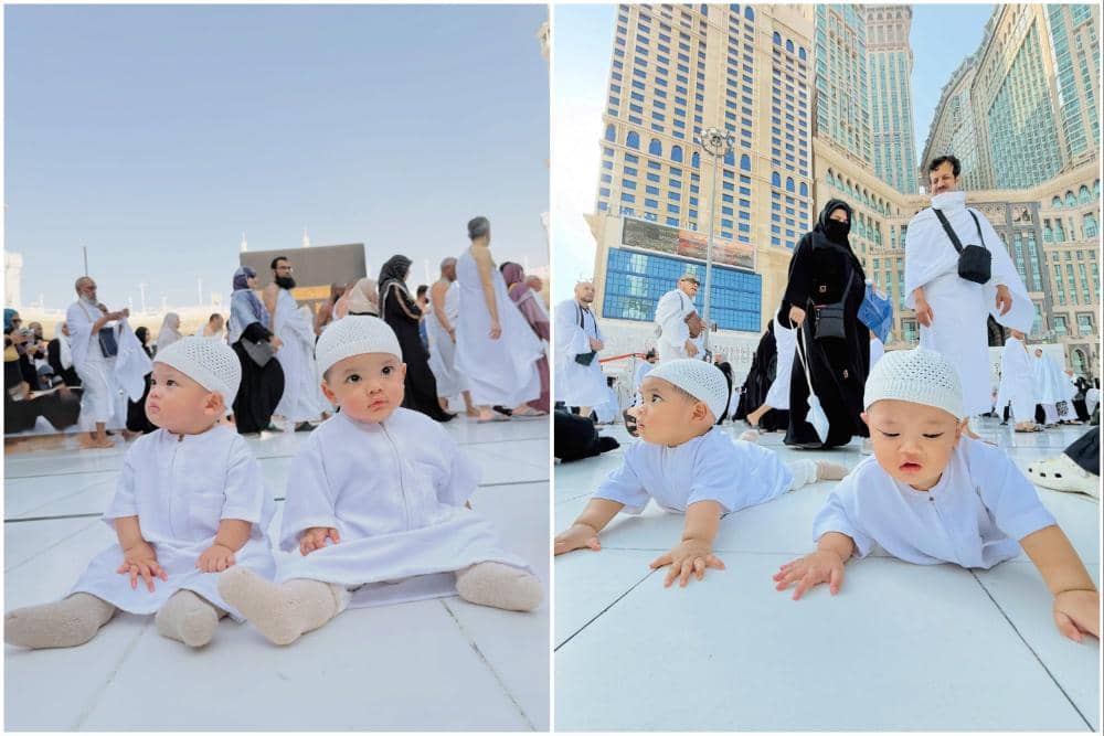 Anak kembar Ustaz Dennis Lim saat di Masjidil Haram.