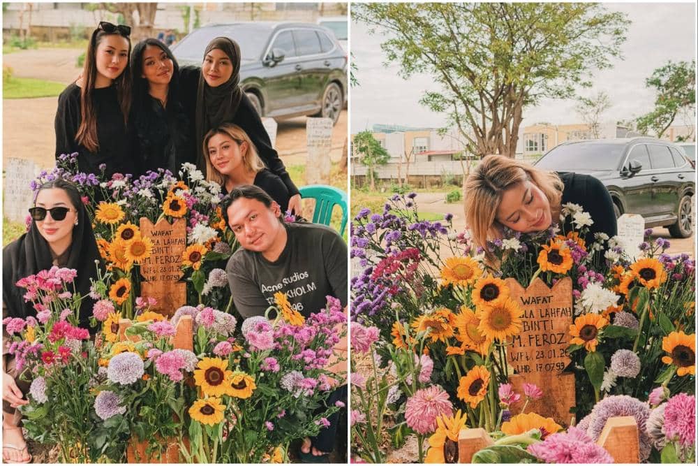 Karin Novilda berziarah ke makan mendiang Lula Lahfah.