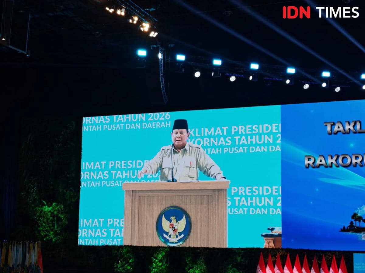 Presiden Prabowo memberikan taklimat di Rakornas Pemerintahan Pusat dan Daerah Tahun 2026.