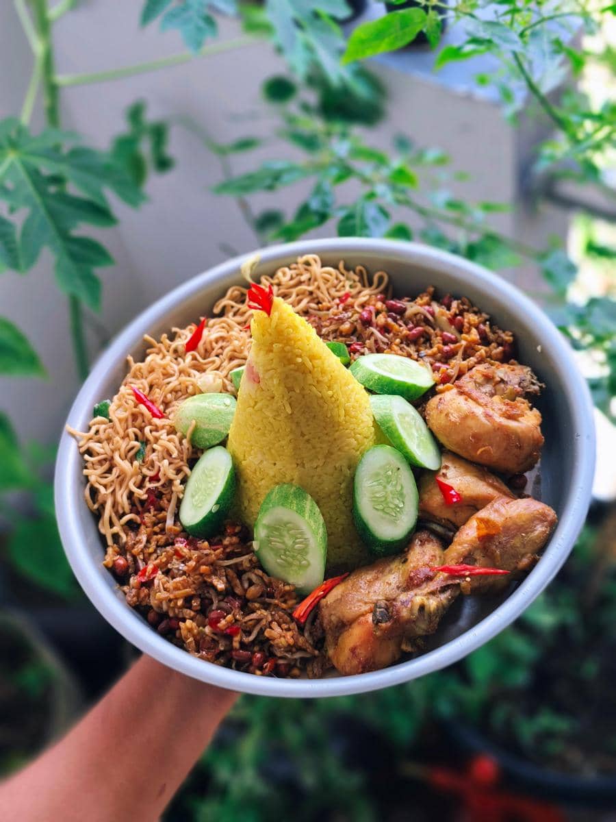 Delicious Indonesian Nasi Tumpeng Plate Close-Up