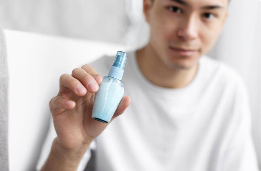 ilustrasi pria pegang body spray