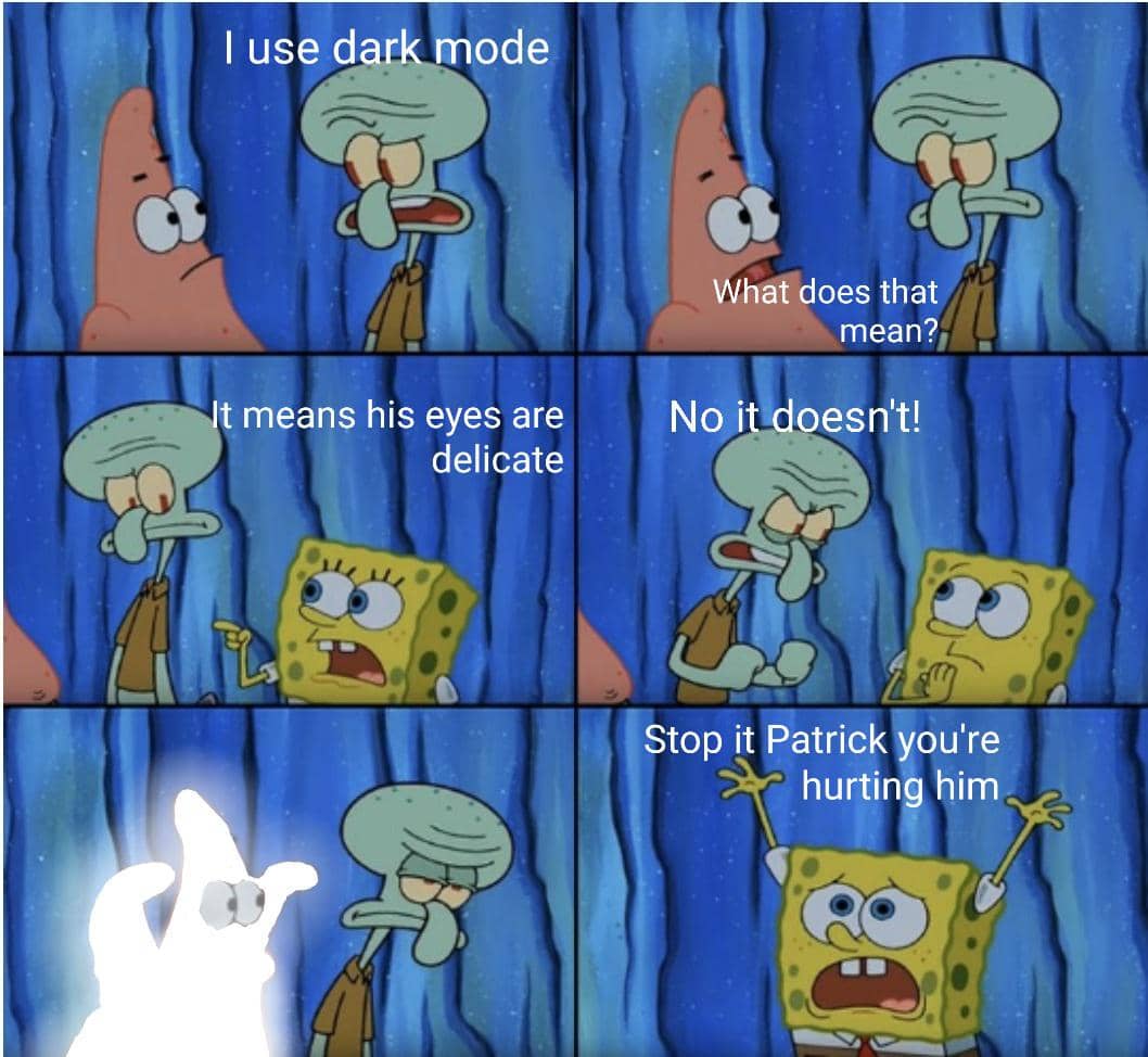 meme SpongeBob tentang mode gelap