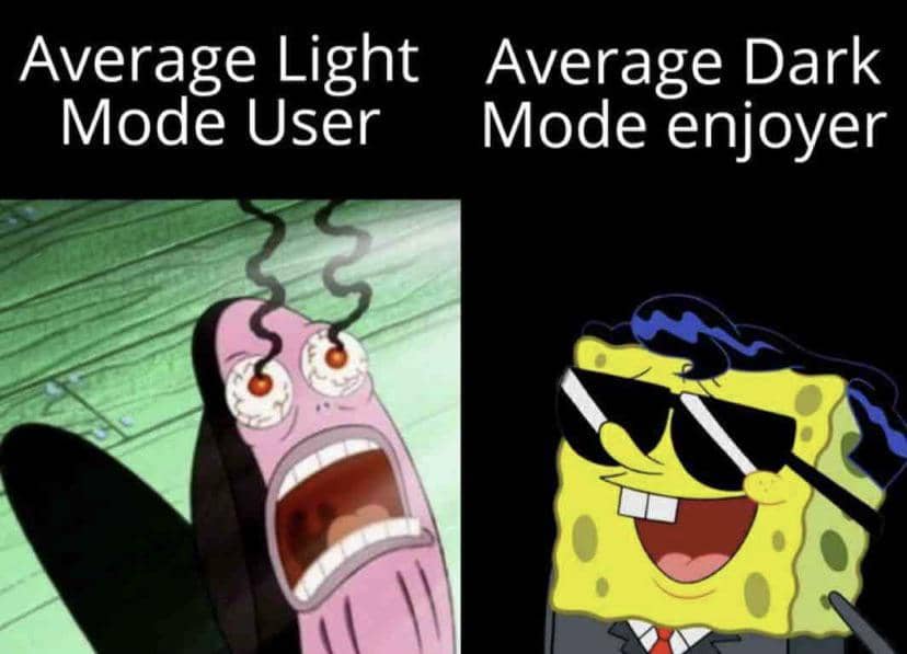 meme SpongeBob tentang mode gelap