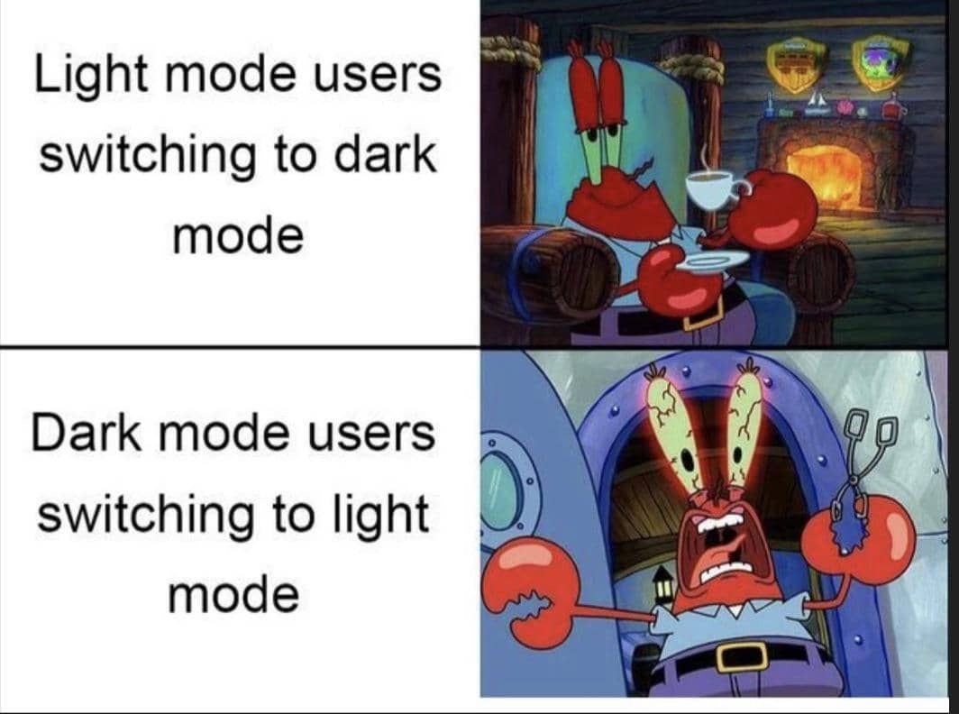 meme SpongeBob tentang mode gelap