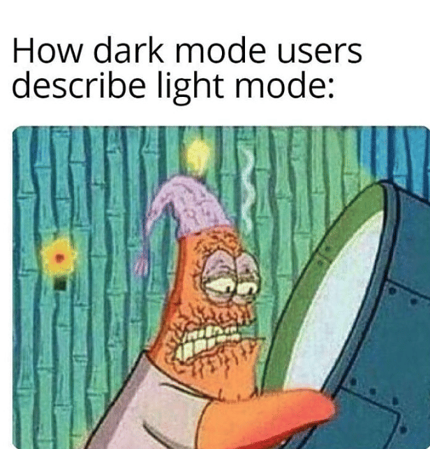 meme SpongeBob tentang mode gelap