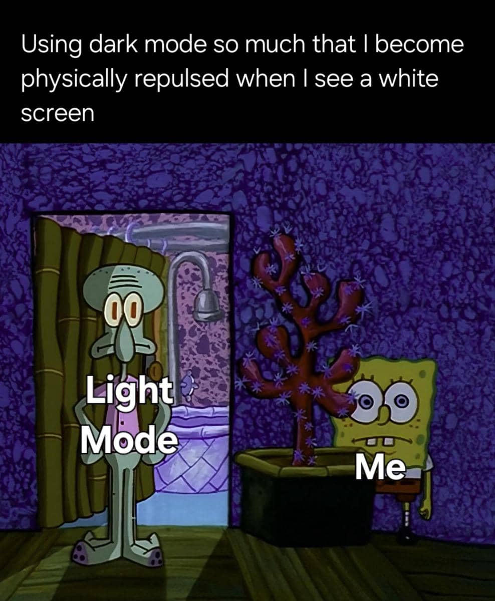 meme SpongeBob tentang mode gelap