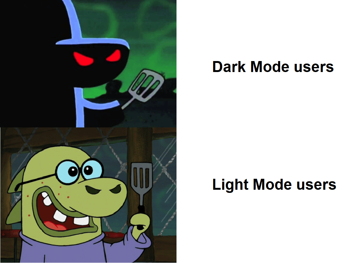 meme SpongeBob tentang mode gelap