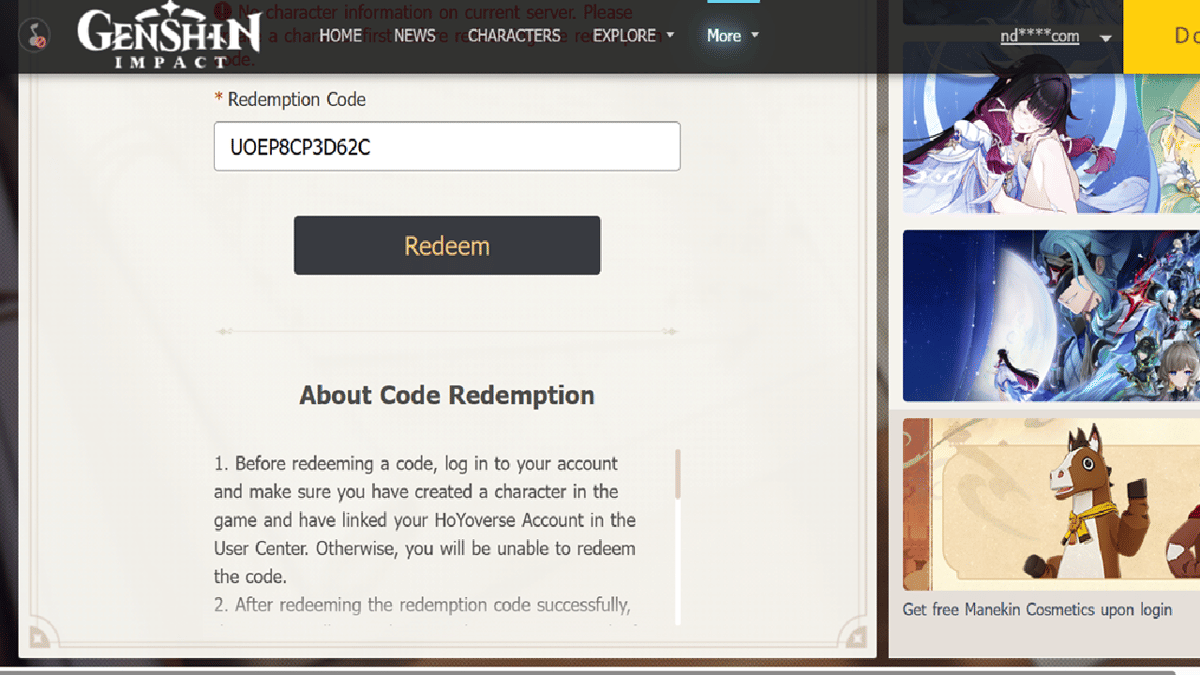 web penukaran kode Genshin Impact