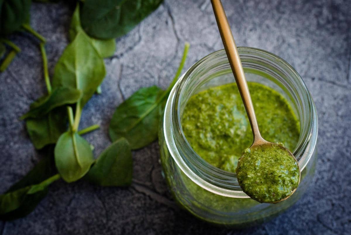ilustrasi saus pesto daun basil 