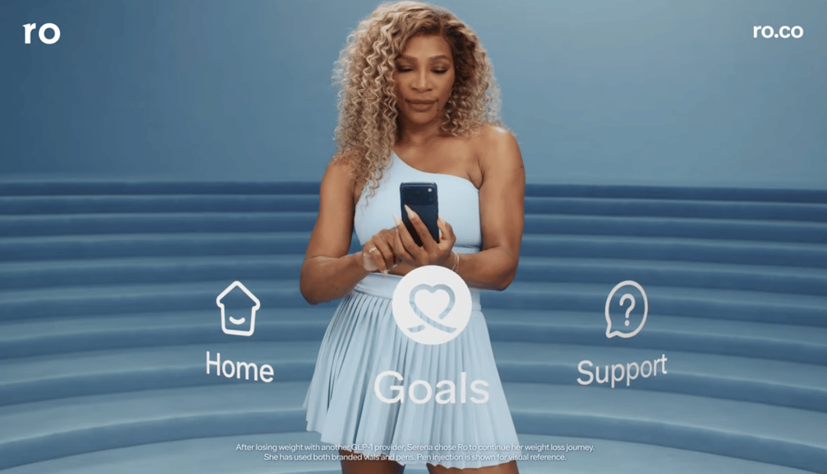 potret Serena Williams pada iklan komersial Ro di Super Bowl LX 2026
