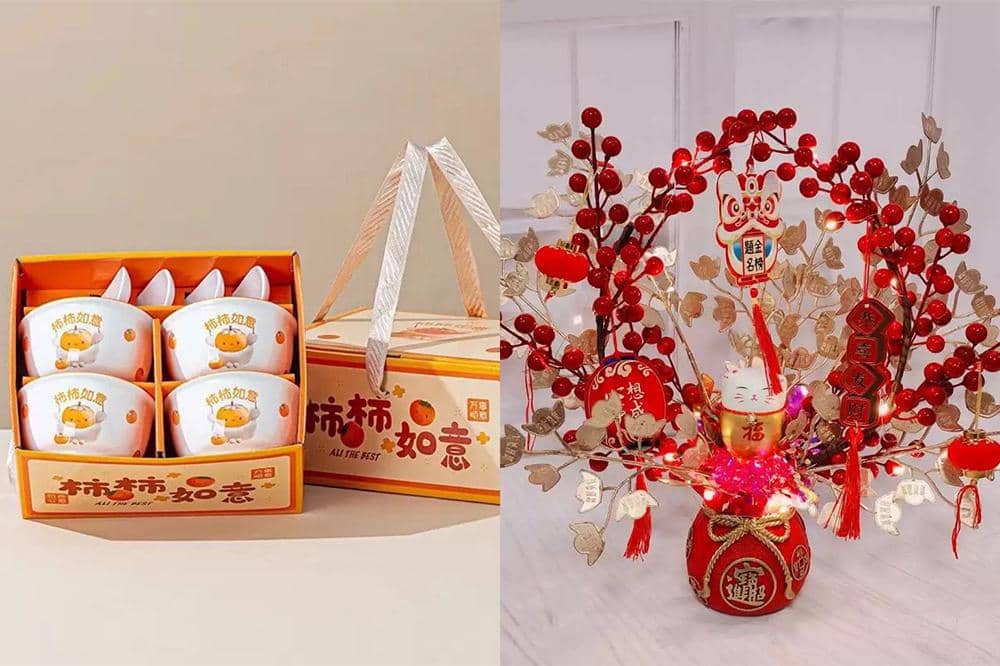 Ilustrasi hampers Imlek (kolase via Shopee Mochimorie.id & Onemarketindo)