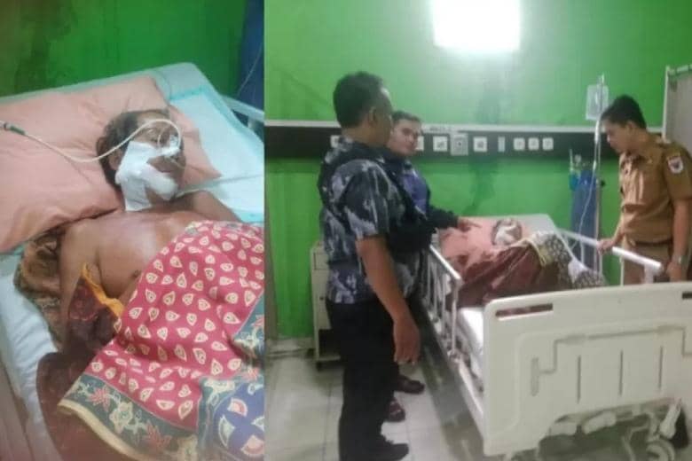Korban pembacokan oleh anak kandung saat dirawat di rumah sakit.