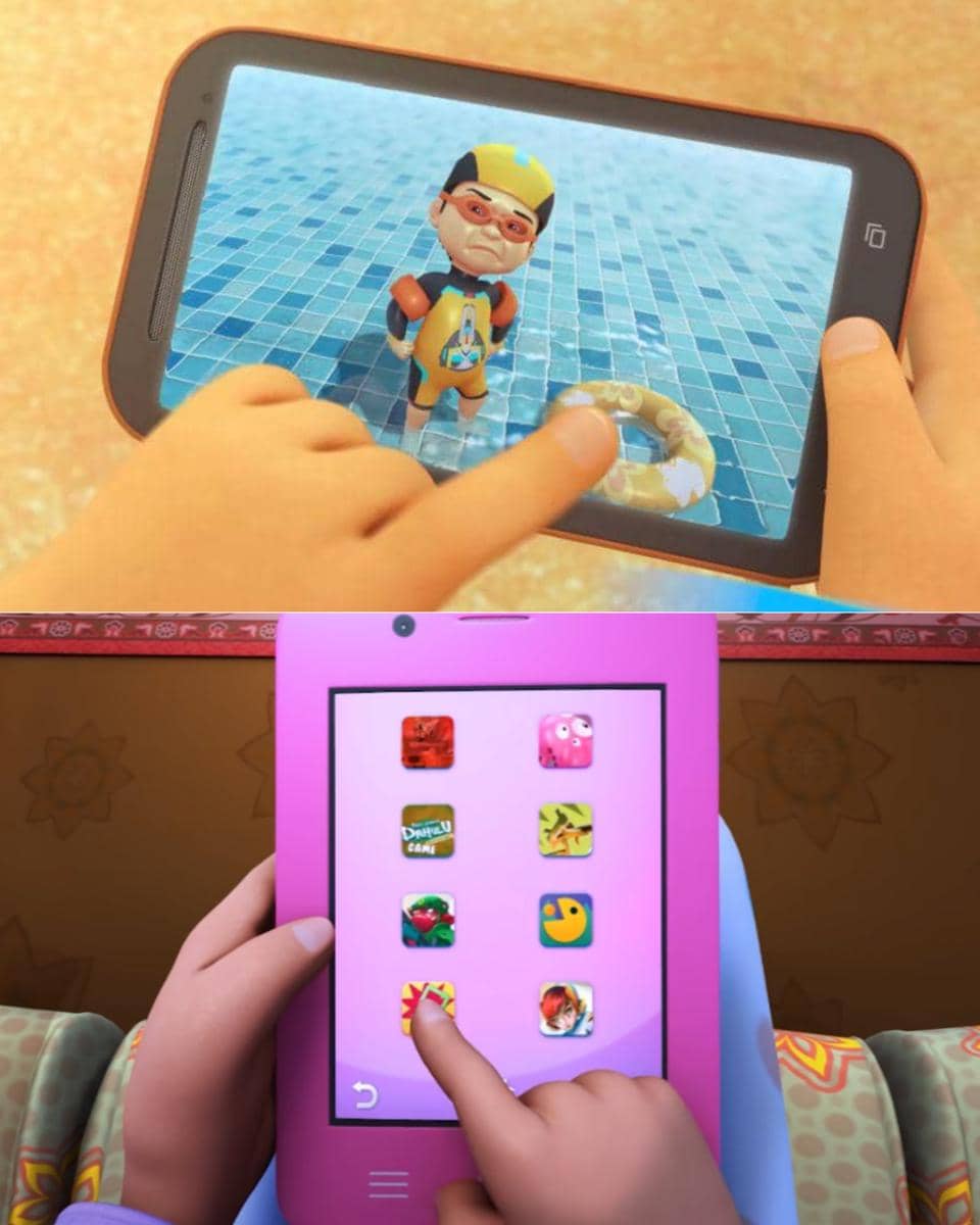 smartphone milik Ehsan dan tablet milik Kak Ros di serial Upin & Ipin