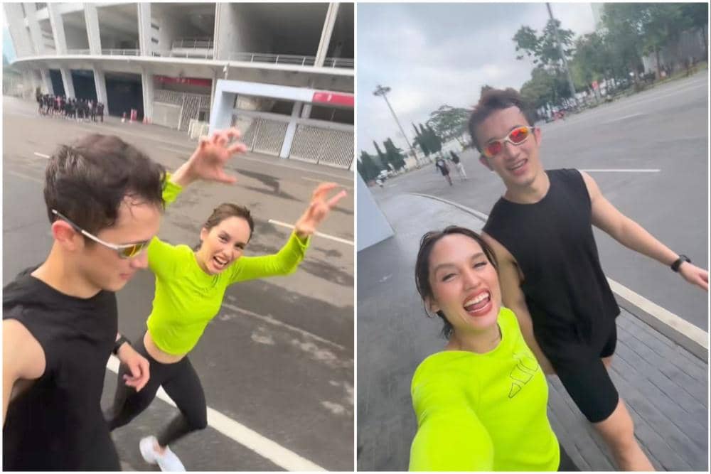 Cinta Laura dan Arya Vasco jogging pagi bersama.