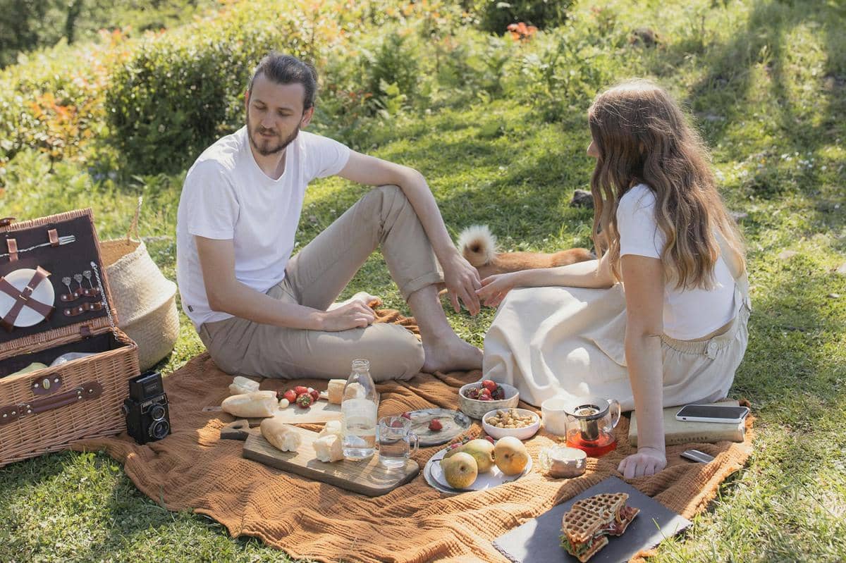 ilustrasi pasangan sedang piknik