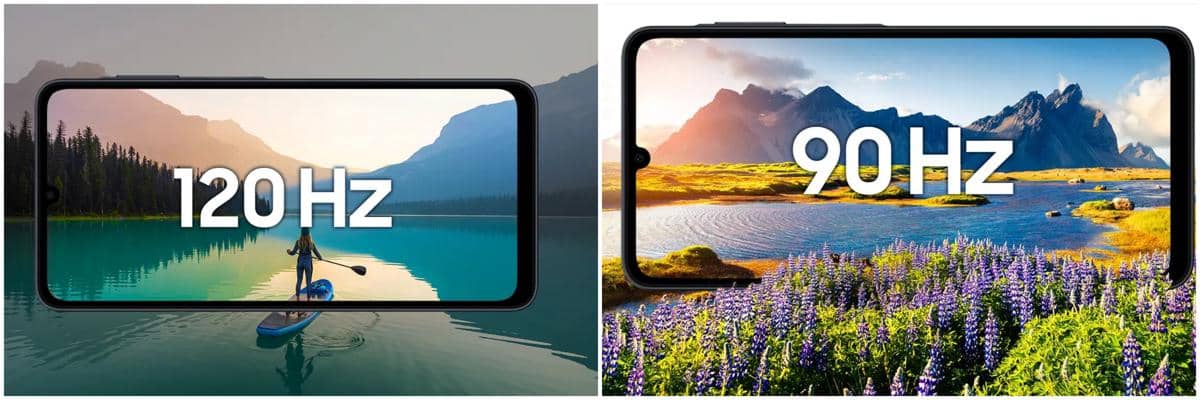 ilustrasi refresh rate layar Samsung Galaxy A07 5G (kiri) dan Samsung Galaxy A07 4G (kanan) 