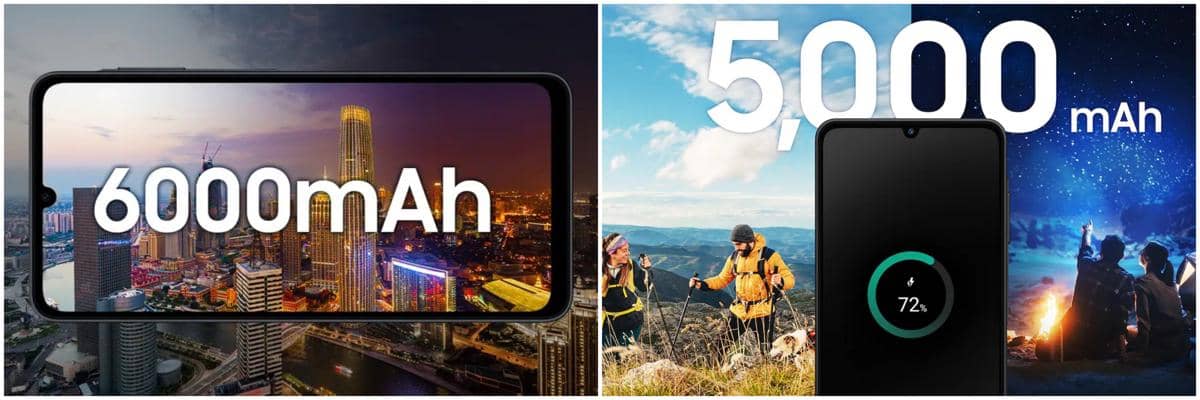 ilustrasi kapasitas baterai Samsung Galaxy A07 5G (kiri) dan Samsung Galaxy A06 5G (kanan)