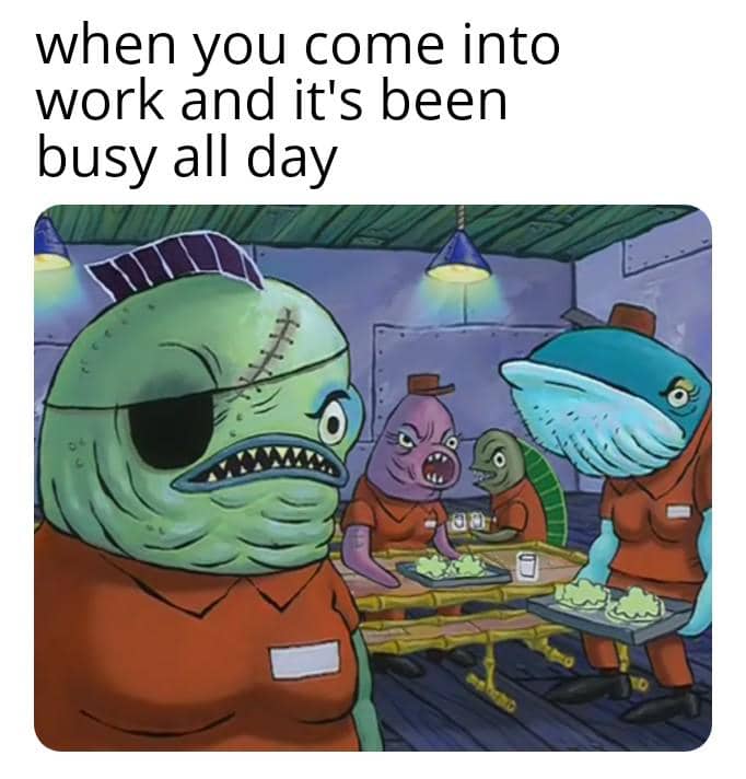 meme SpongeBob tentang pekerja retail