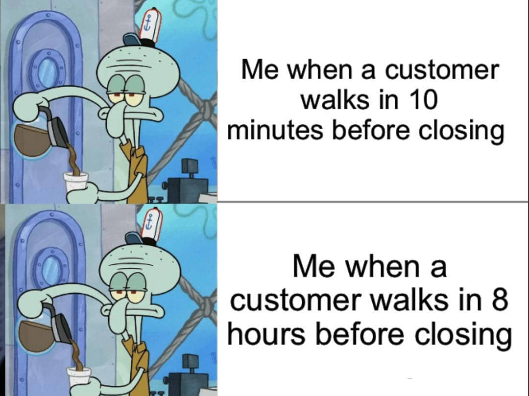 meme SpongeBob tentang pekerja retail