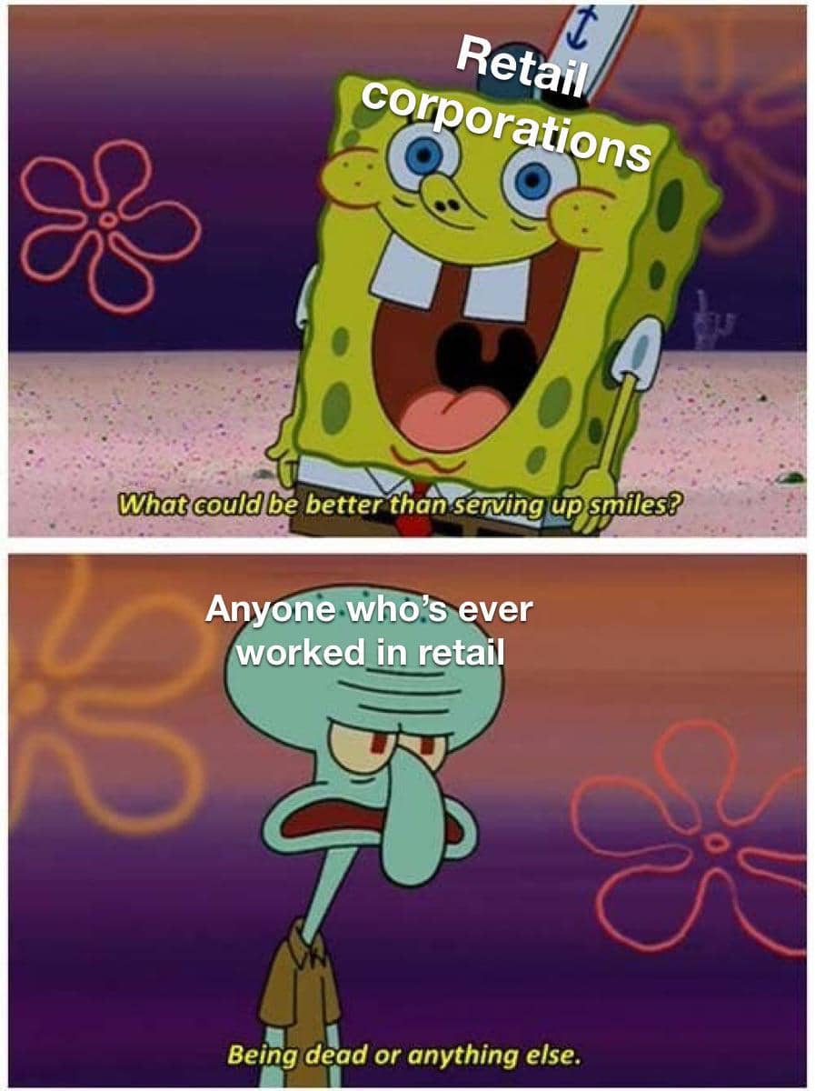 meme SpongeBob tentang pekerja retail