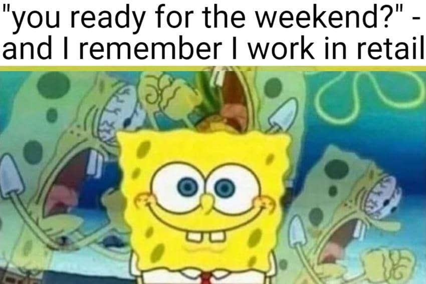 meme SpongeBob tentang pekerja retail
