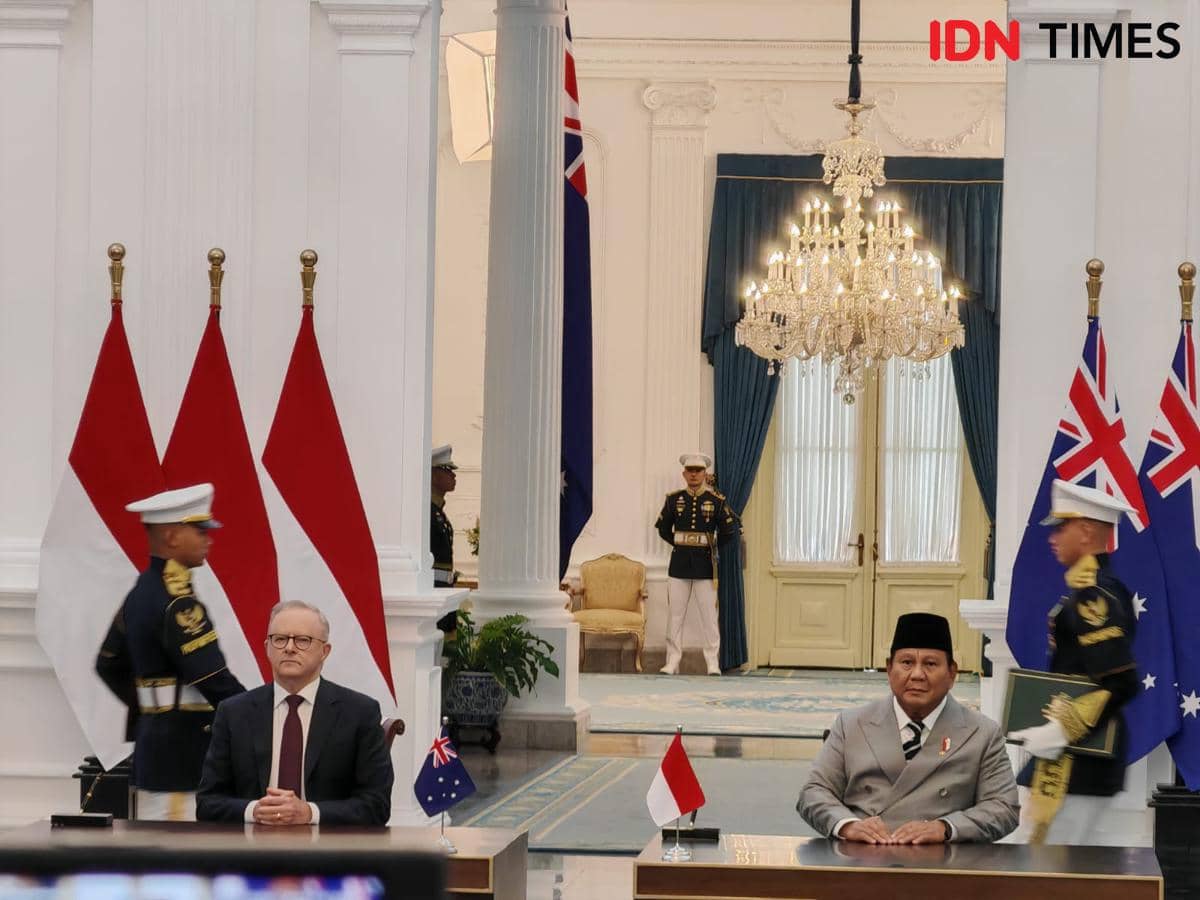 Presiden Prabowo Subianto bersama Perdana Menteri Australia, Anthony Albanese menandatangani perjanjian kerja sama di Istana Merdeka