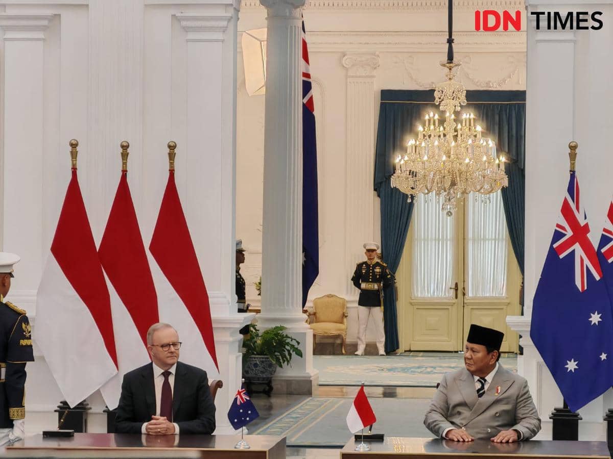 Presiden Prabowo Subianto bersama Perdana Menteri Australia, Anthony Albanese menandatangani perjanjian kerja sama di Istana Merdeka.