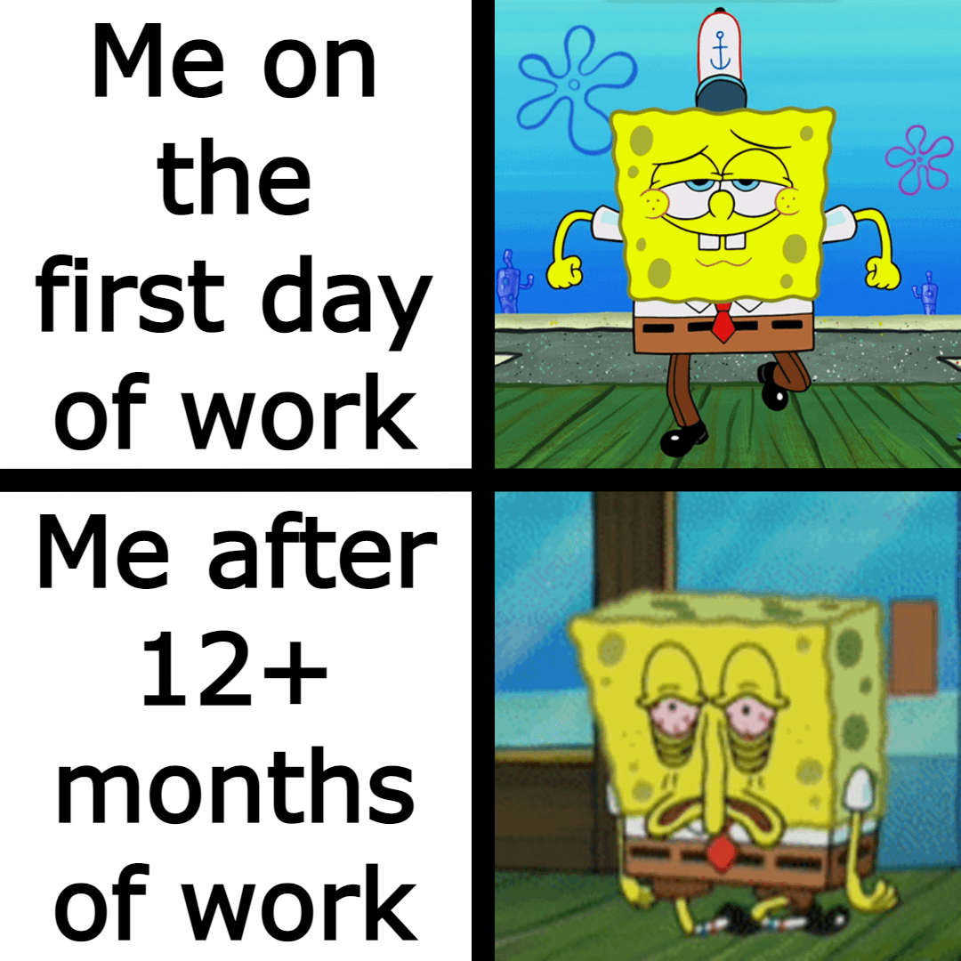 meme SpongeBob tentang karyawan baru