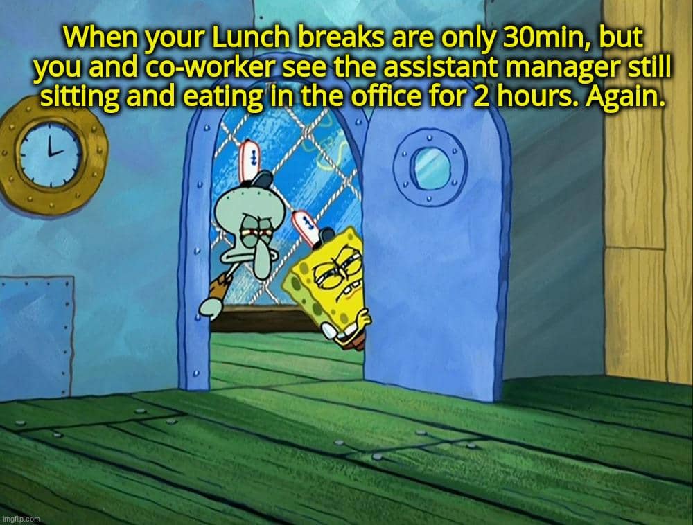 meme SpongeBob tentang istirahat makan siang