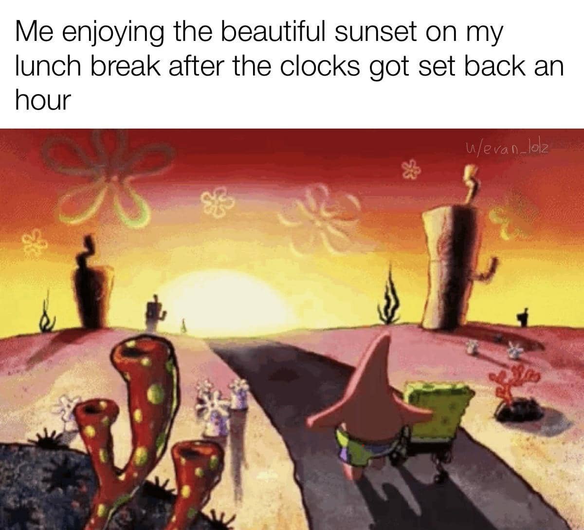 meme SpongeBob tentang istirahat makan siang