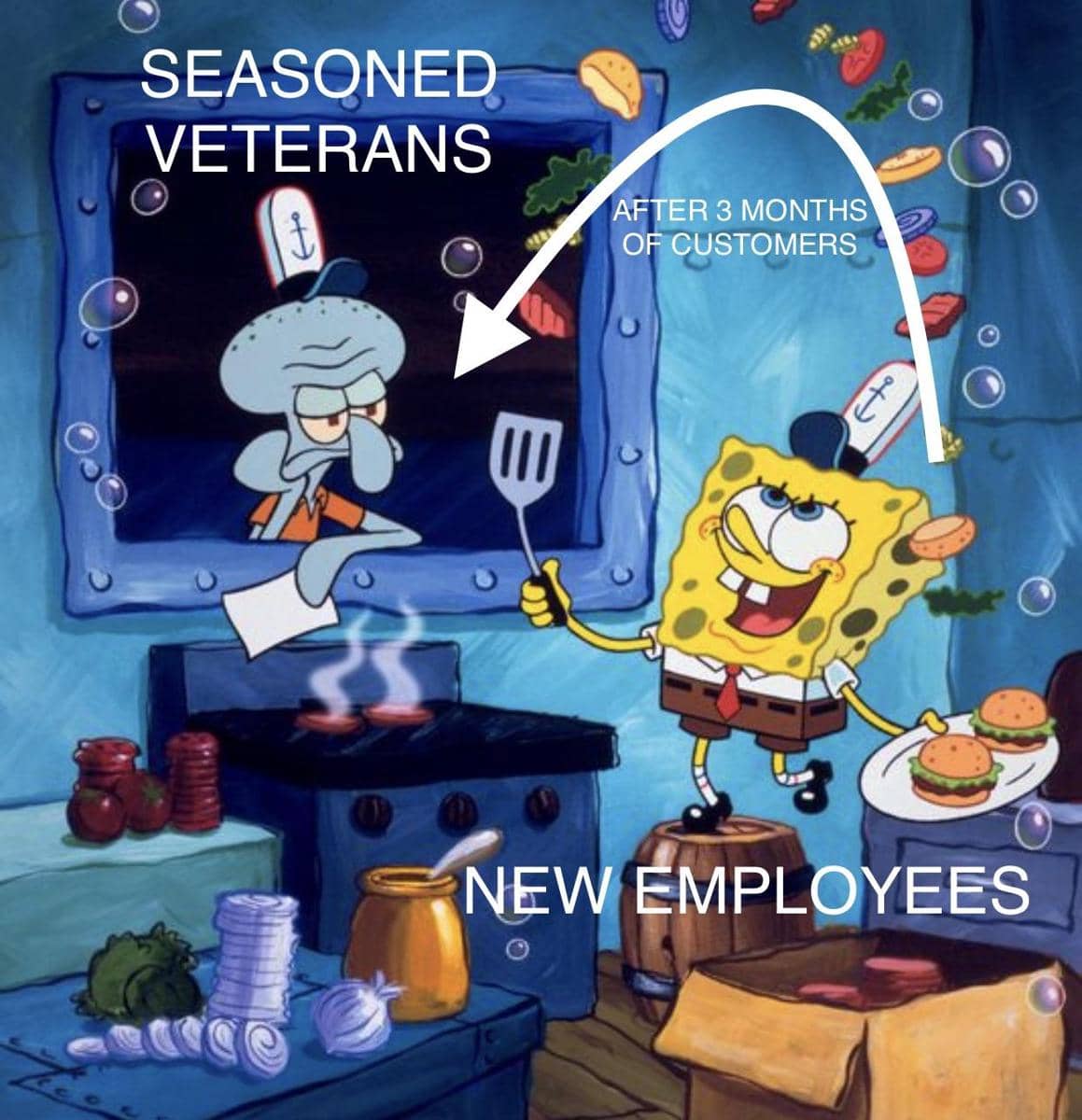 meme SpongeBob tentang karyawan baru