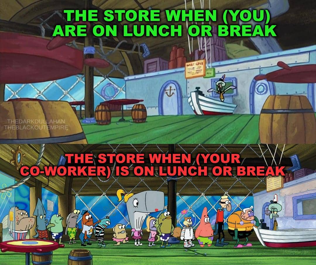 meme SpongeBob tentang istirahat makan siang
