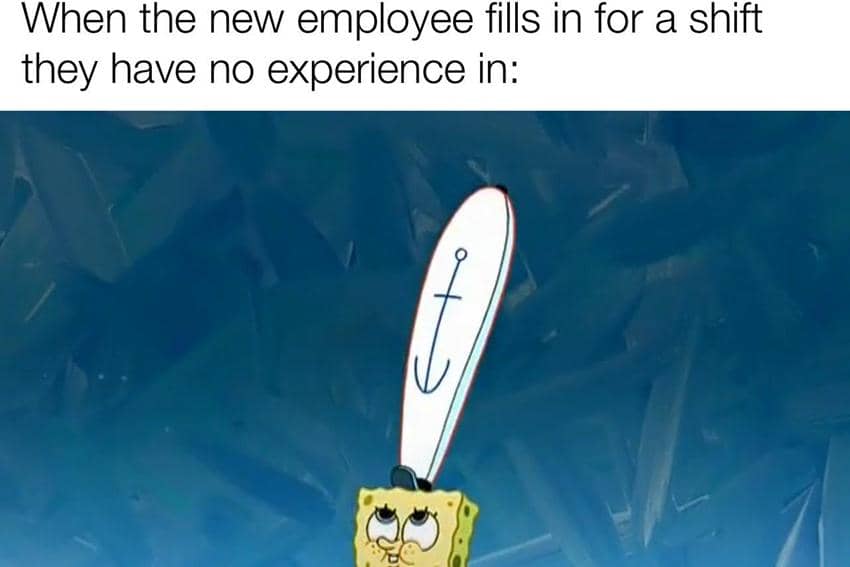 meme SpongeBob tentang karyawan baru