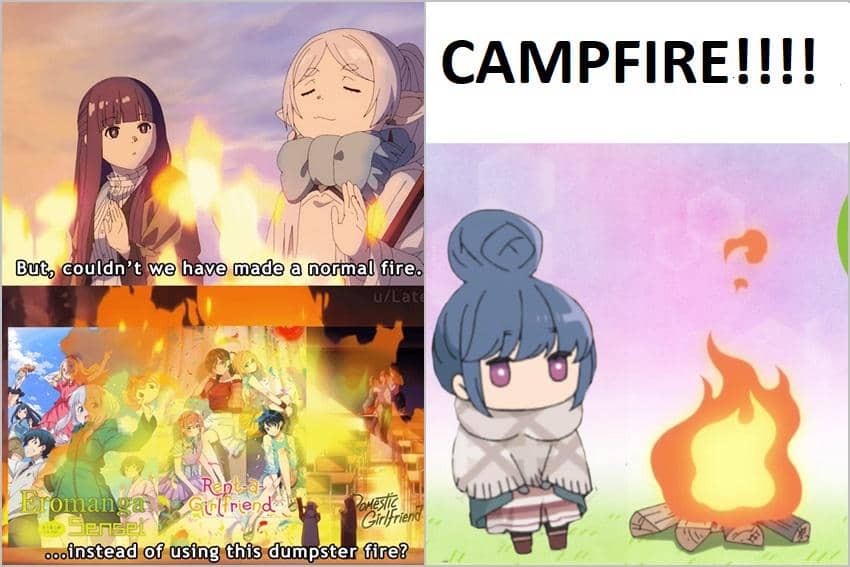 kolase meme anime tentang api unggun